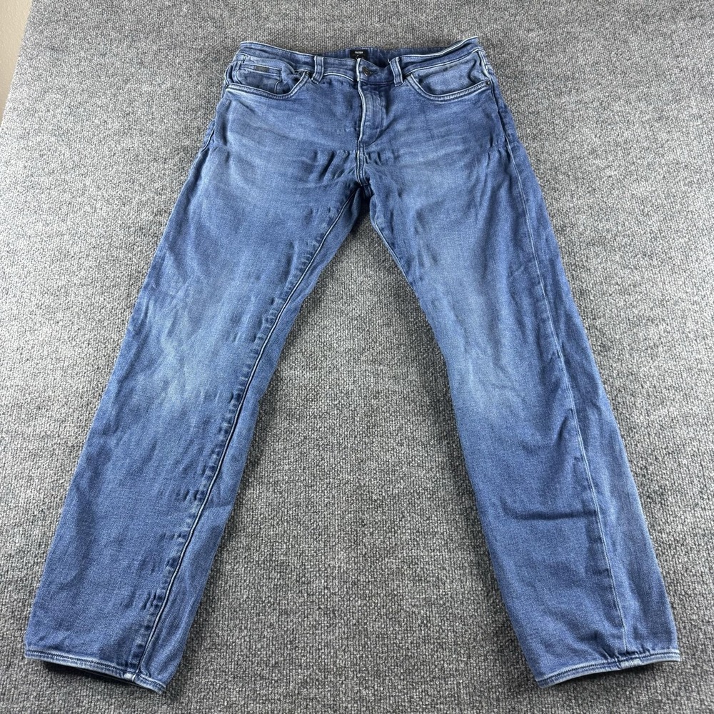 HUGO BOSS Jeans Mens 32x30 Blue Regular Straight Stretch Denim Zip Fly Pockets